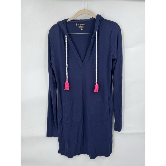 Lilly Pulitzer Dresses & Skirts - Lilly Pulitzer Rylie Hooded Dress Women S Navy Blue Beach Cover Up Dress Preppy